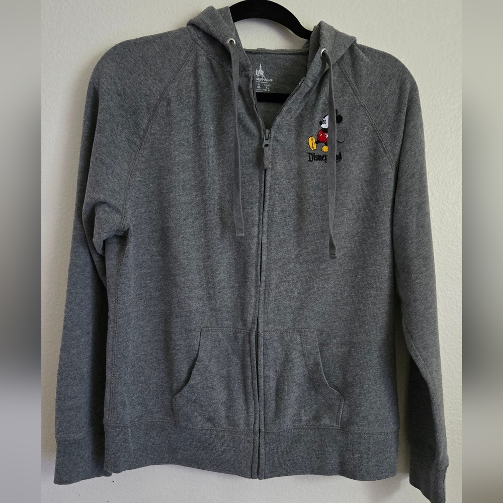 Disneyland Resort Embroidered Mickey Mouse Grey Full Zip Hoodie Size Large